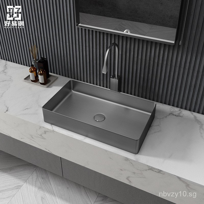 Rectangular Black Stainless Steel Countertop Basin Metal Wash Basin ...