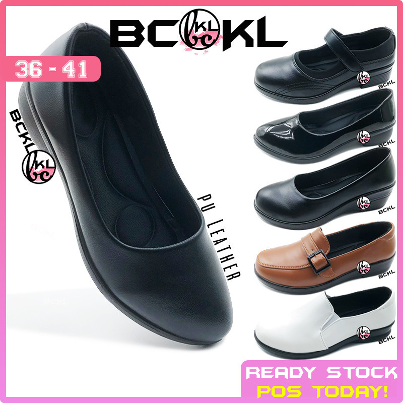 BCKL Women s Black Formal Shoes Nurse Officewear PU Leather Slip Ons Mules for Work Kasut Hitam Kerja 36 41 Shopee Singapore