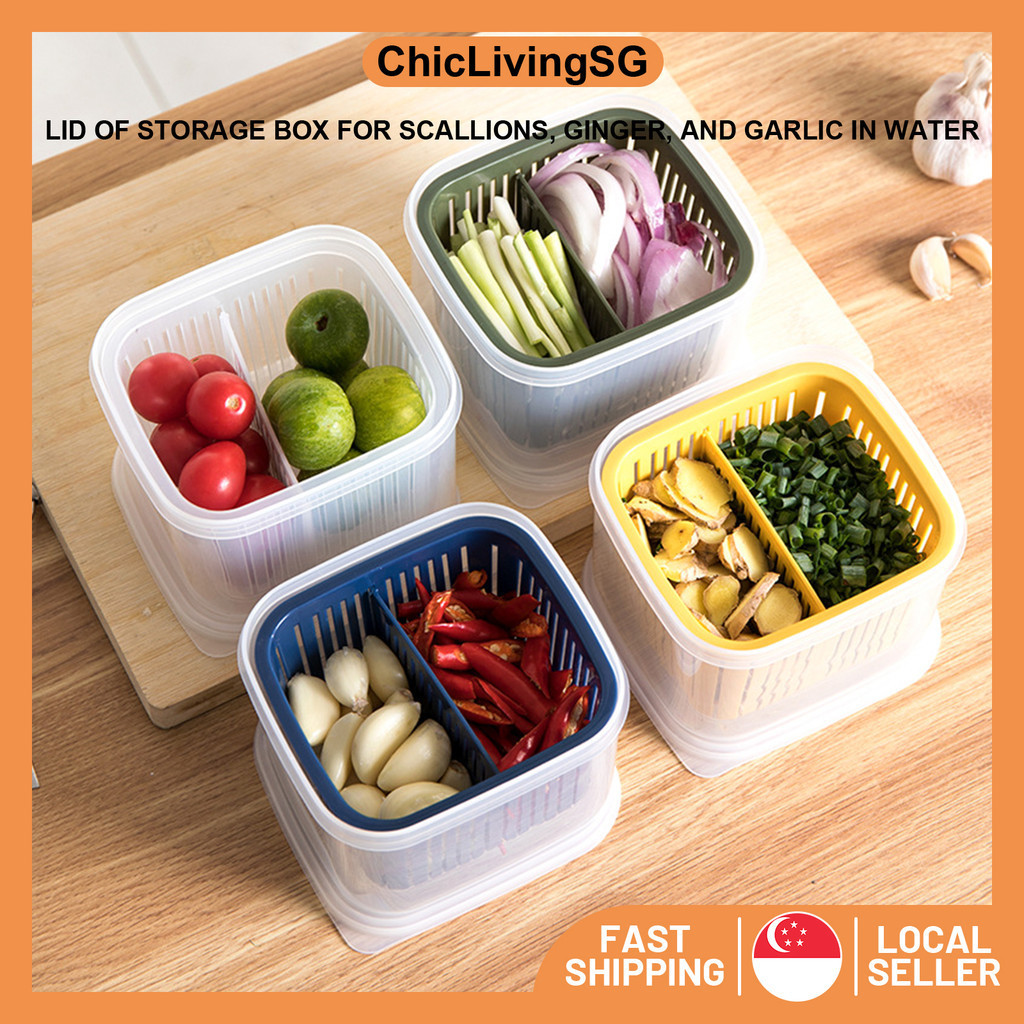 [SG] Kitchen Onion Ginger Garlic Storage Box, crisper box Divided ...