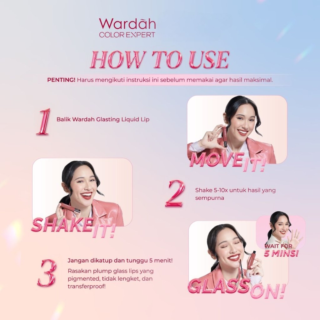 WARDAH Liquid Lip Glasting Indonesia / 3.5g / Merah Jingga Official - Gambar 3