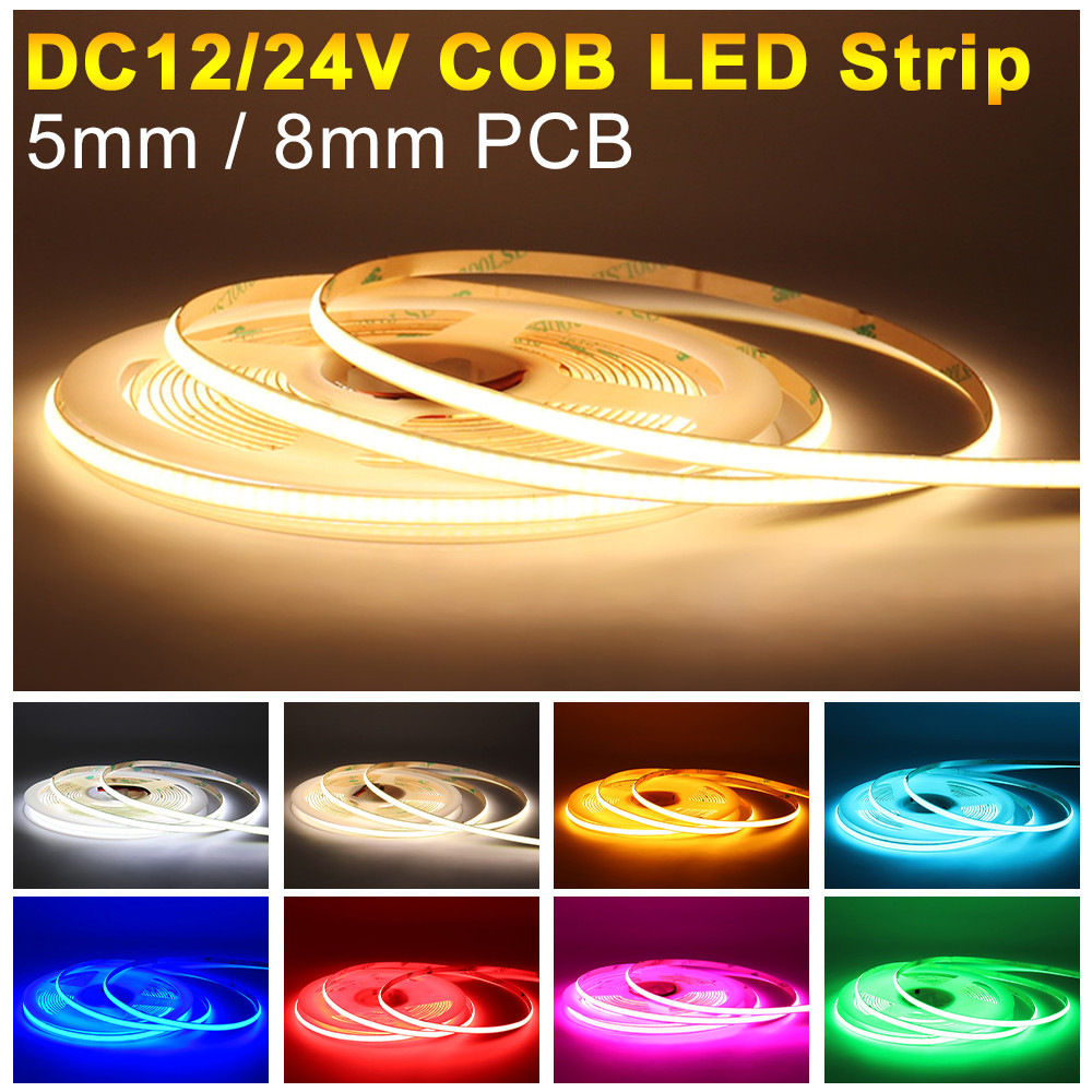 12V 24V FOB COB LED Strip 5mm 8mm Flexible Tape LED Bar Light CRI 90 ...