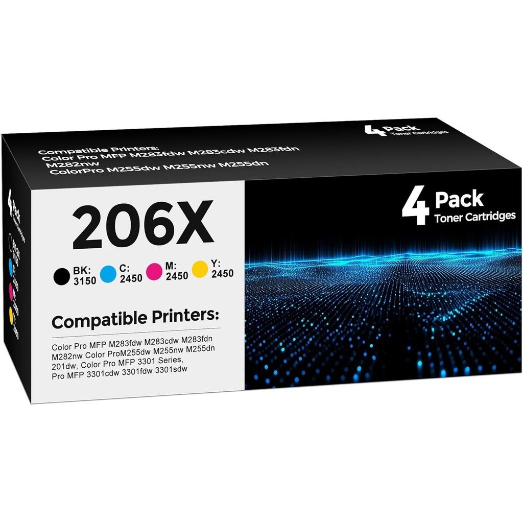 206X High Yield Toner Cartridge 4Pack Compatible with HP 206X 206A ...