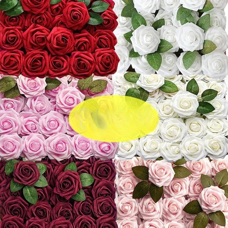Artificial Flowers 25pcs Real Looking Foam Fake Roses with Stems for ...