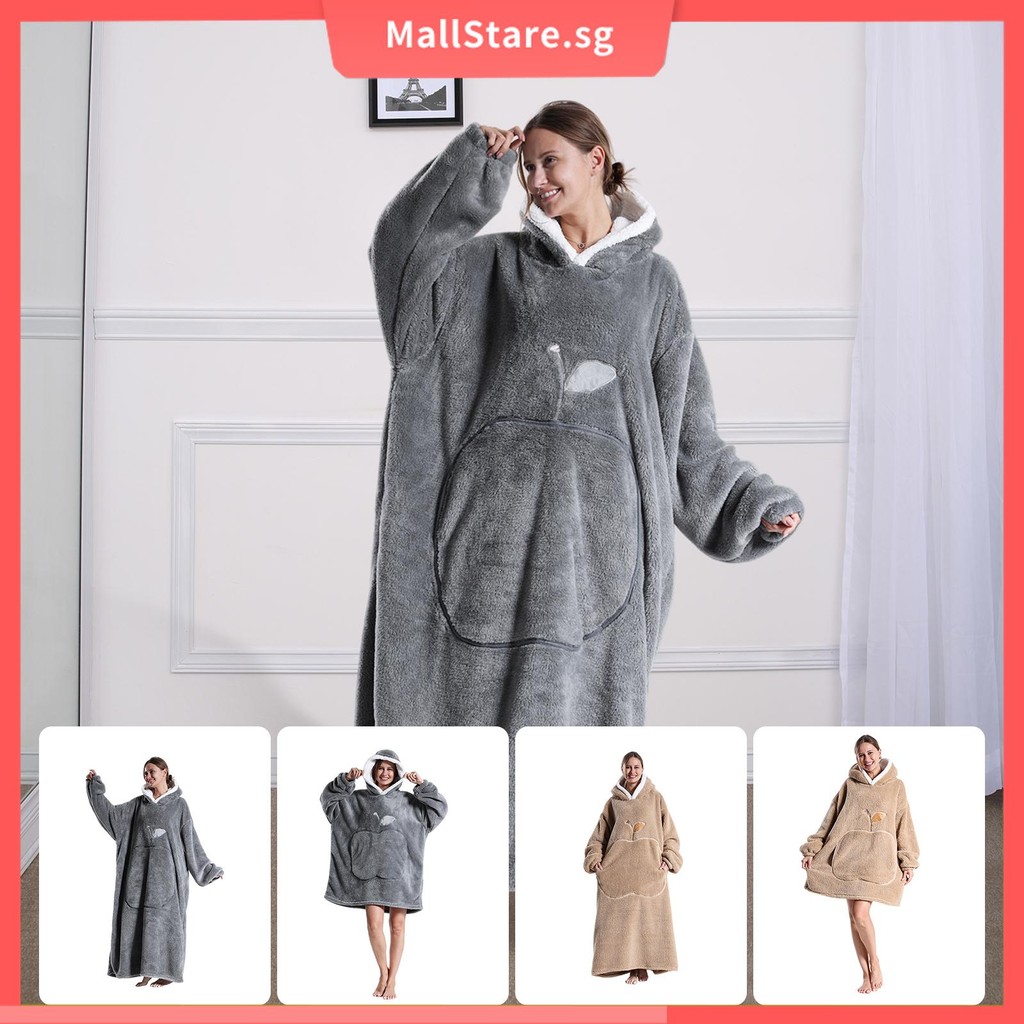 Blanket Hoodie with Large Pocket Comfortable Hooded Blanket with Sleeves Soft Blanket Sweatshirt Warm Sweater Blanket Hoodie SHOPSKC6784 Shopee Singapore
