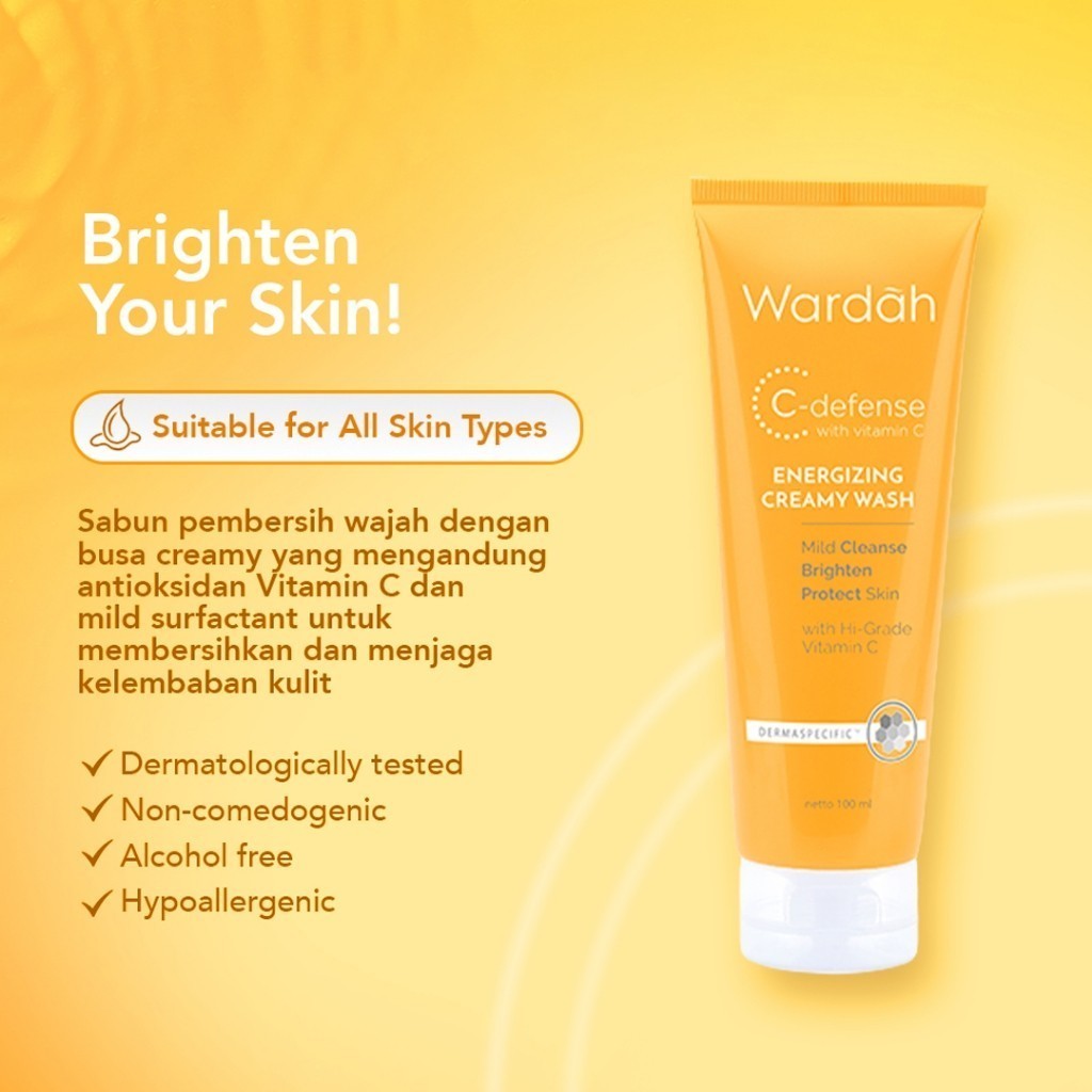 Wardah C-Defense Vitamin C + Panthenol Anti-Pollution Radiant Creamy Wash / Merah Jingga Official - Gambar 2