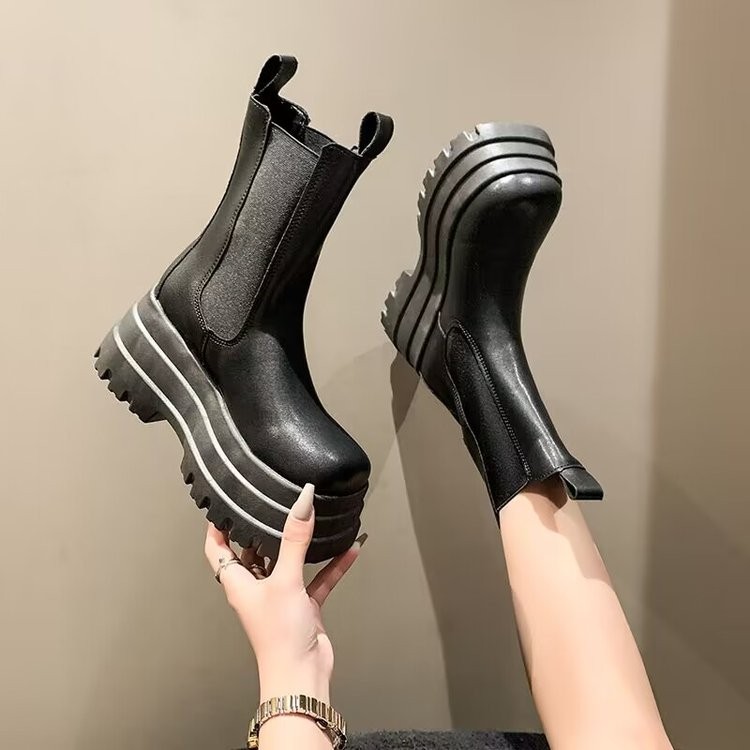 Thick Bottom High-Heel Boots Women Round Toe Platform Knight Boots