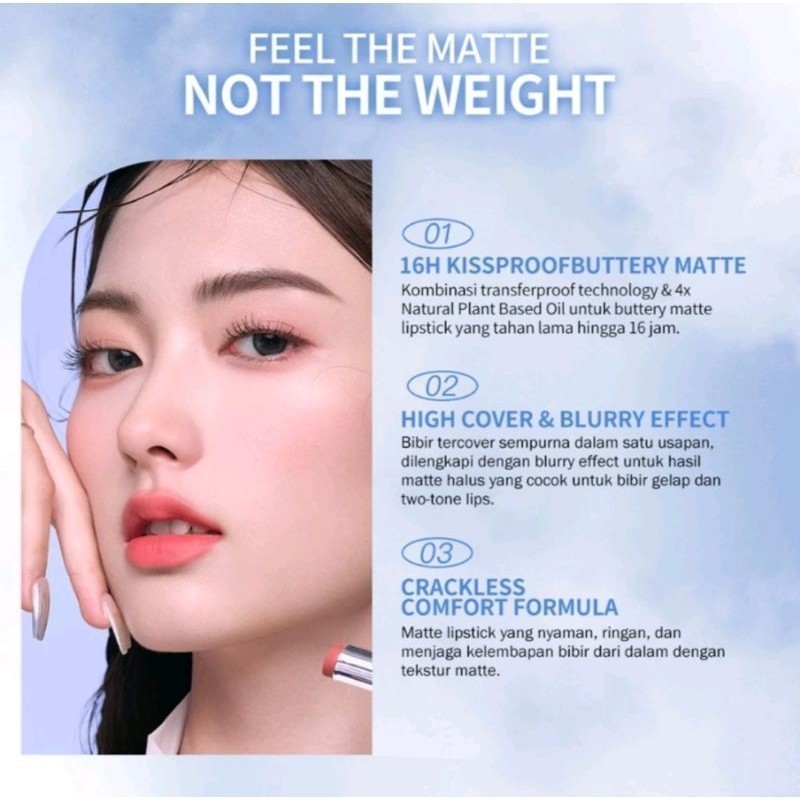BARENBLISS BNB No Gravity Transferproof Matte Lipstick 3g / Merah Jingga Official - Gambar 2