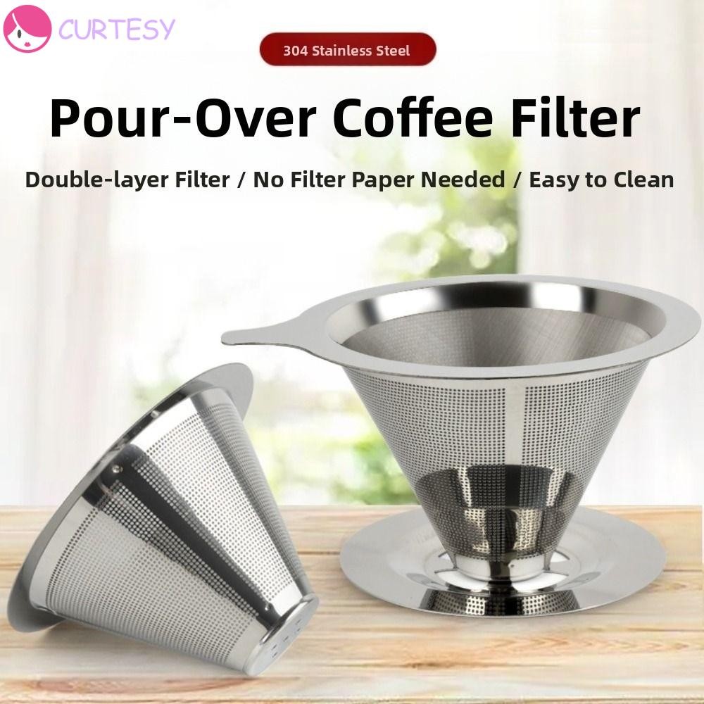 CURTESY Reusable Coffee Filter, Paper Free with Handle Stainless Steel ...
