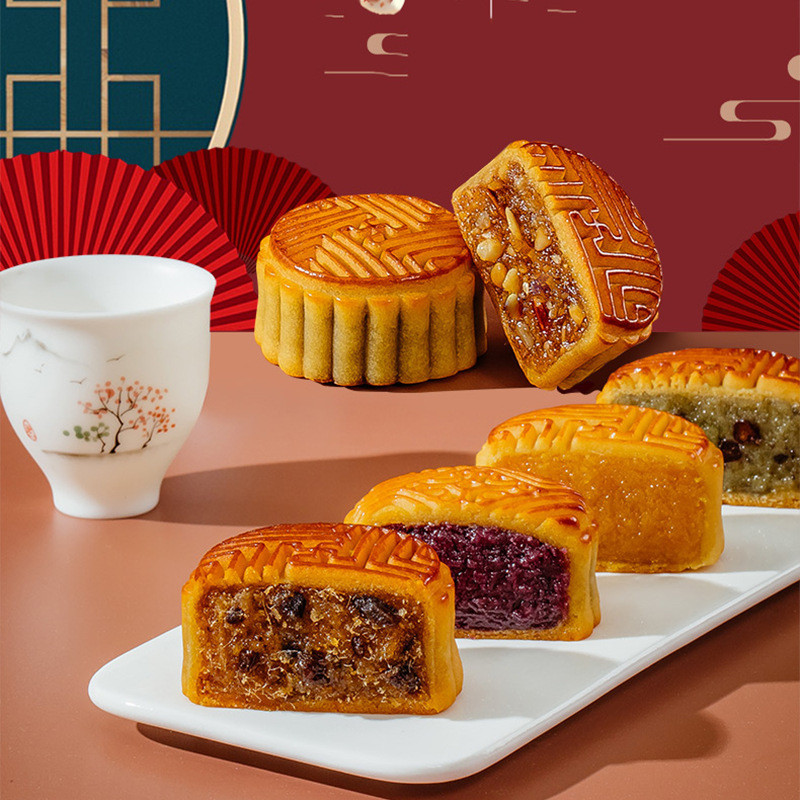 [Available, fast delivery] 广式散装月饼莲蓉豆沙五仁蛋黄中秋月饼50gCantonese bulk mooncake ...