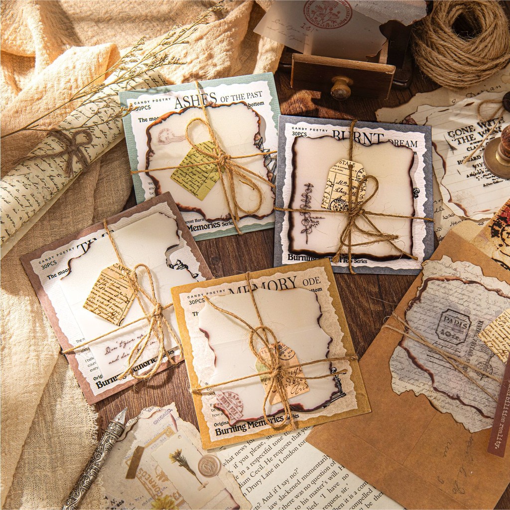 QOUZMO 30pcs/pack vintage junk journal collage sticky notes[Burning