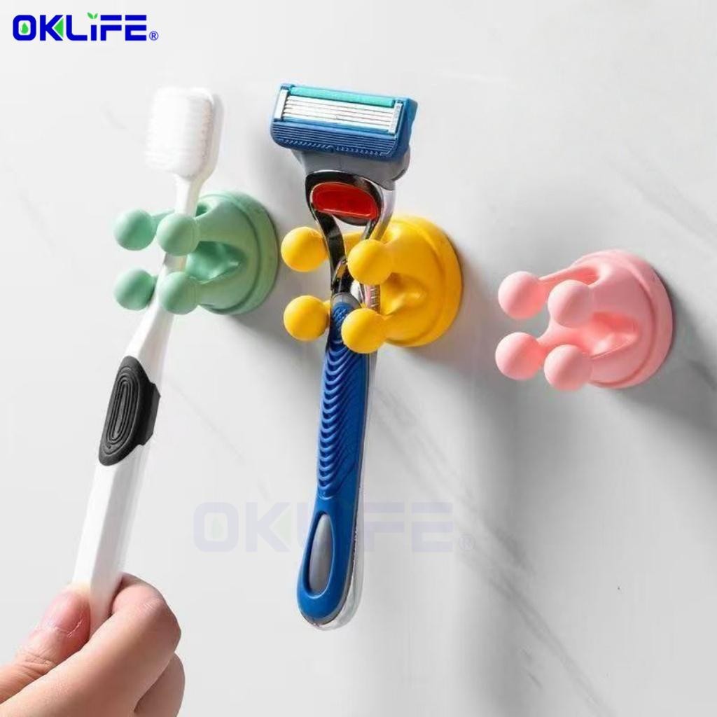 Bathroom Toothbrush Razor Sticky Hook Nail-Free Silicone Non-Marking Office Hook Creative Household Toothbrush view 4