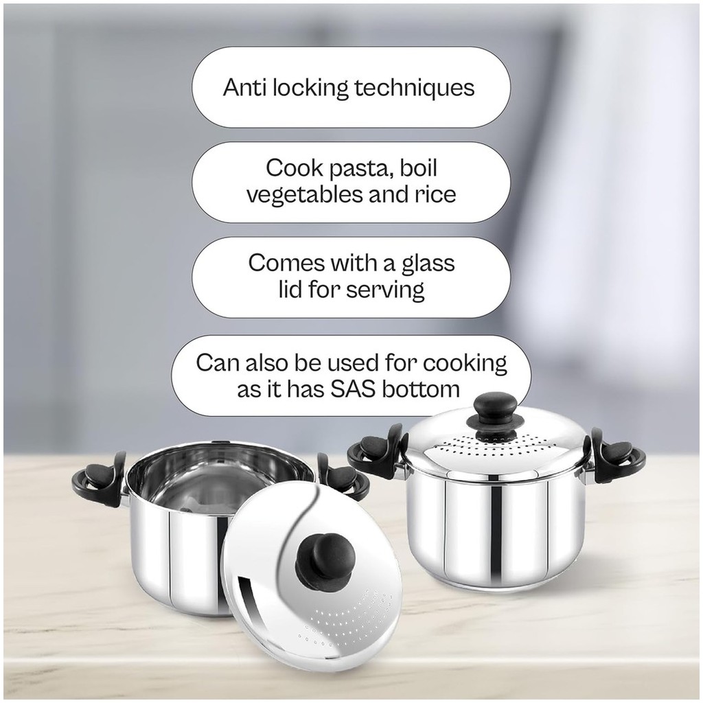 PRAYLADY Stainless Steel Strainer Pot with Glass Lid 3.7L Rice Strainer Pot for Pasta Noodles Vegetables Induction Base Shopee Singapore