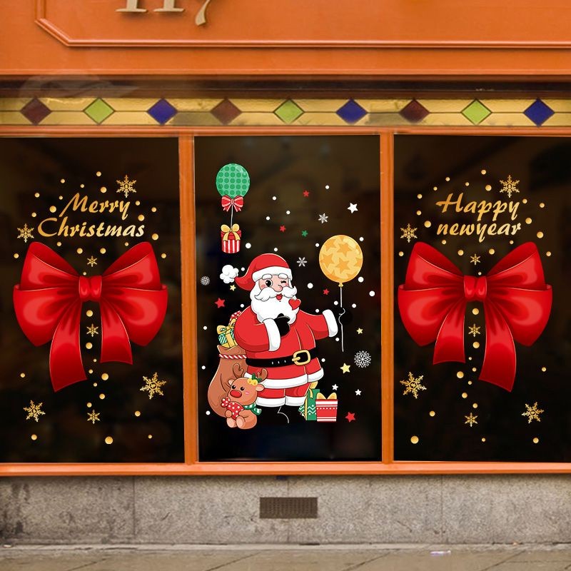 Christmas Decorations Bow Glass Door Stickers Shopping Mall Shop Scene ...