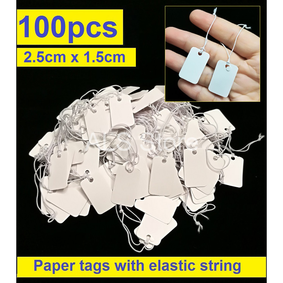 100Pcs White Paper Jewelry Clothes Label Price Tags with Elastic String ...