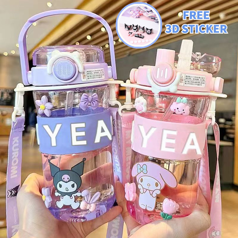 Cute Kawaii Water Bottle With Straw - 530ml/780ml Split Cup, Adjustable Strap For Kids & Adults - View #2