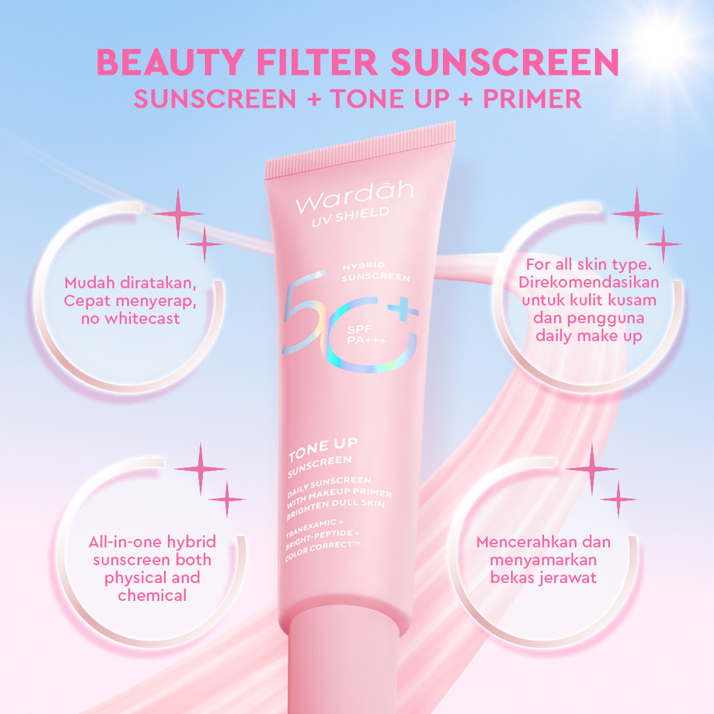 NEW! Wardah UV Shield Tone Up Sunscreen SPF 50+ PA+++ - Sunscreen Wajah / Merah Jingga Official - Gambar 2