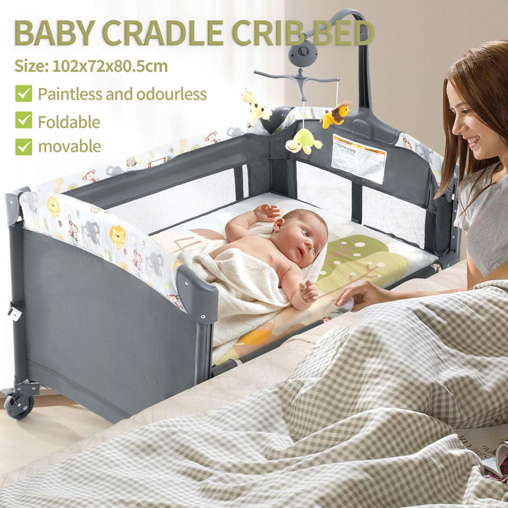 SG Seller】Baby Crib/Baby Cot Foldable And Adjustable Height Bed