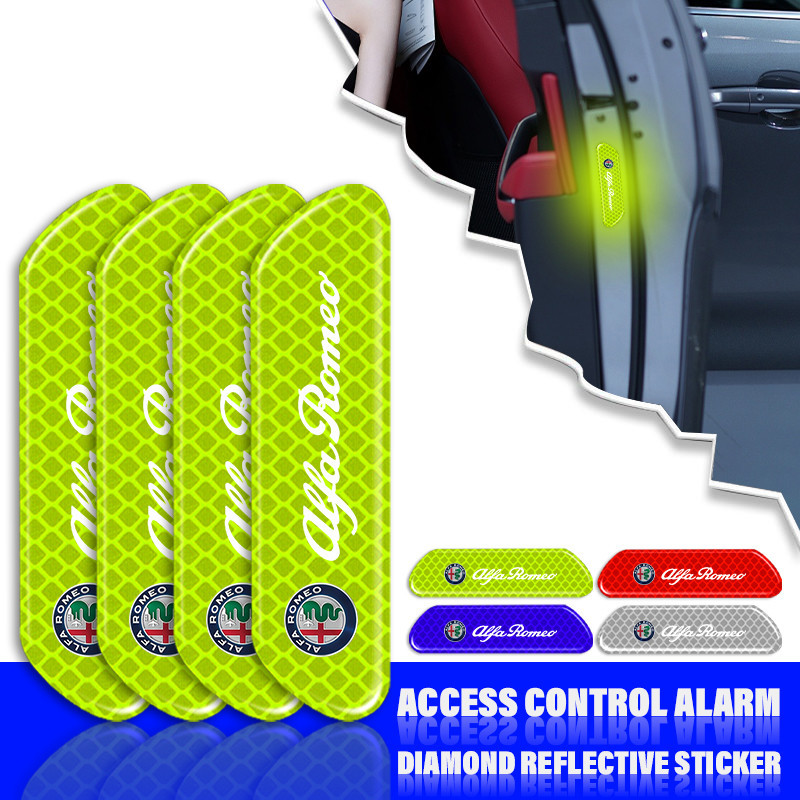 4PCS Car Door Sticker Safety Warning Reflective Mark For Alfa Romeo ...