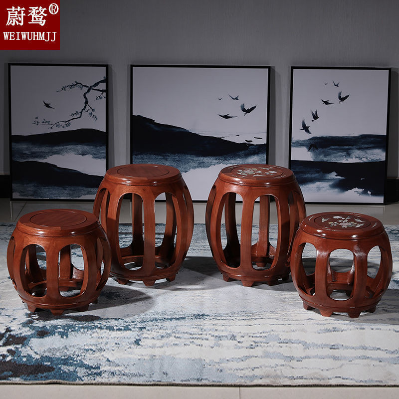 Solid wood round stool drum stool Chinese small low stool White House ...