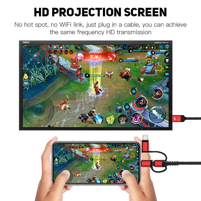 3 in 1 HDMI Cable Android phone 4K 30Hz 2K 60Hz Multiport Adapter to ...