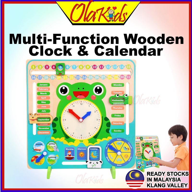 OLAKIDS Multi-Function Wooden Frog Clock Kids Children Early Education ...