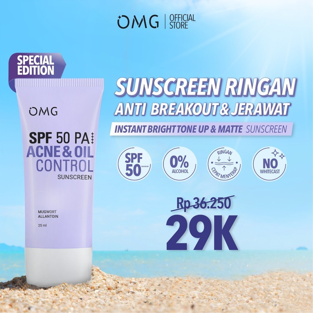 OMG Acne & Oil Control UV Barrier Sunscreen SPF50 PA++++ No Whitecast / Merah Jingga Official - Gambar 3