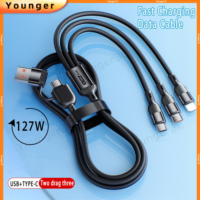240W Fast Charging Data Cable (USB/Type-C to Type-C+Micro+iOS) With 2 ...