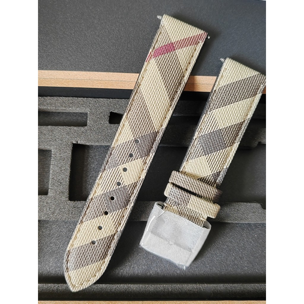 Check Strap Suitable for Burberry BU9029 BU9040 Watch Strap Gray Classic Style Checked Leather Pin Buckle 20mm