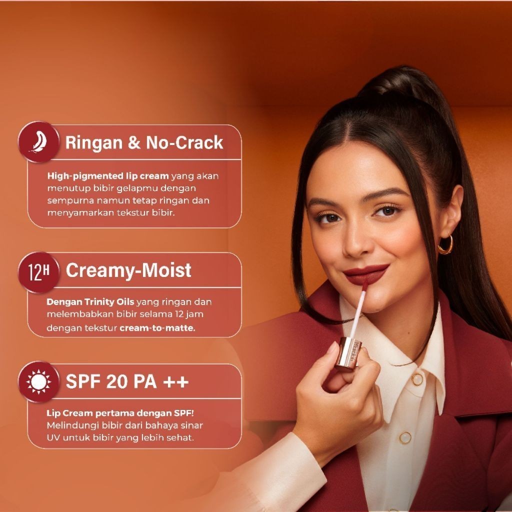 Wardah Exclusive Matte Lip Cream Original / Merah Jingga Official - Gambar 3