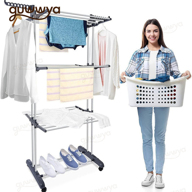 Clothes Drying Rack Foldable Iron Spray Floor To Ceiling Push-Pull ...