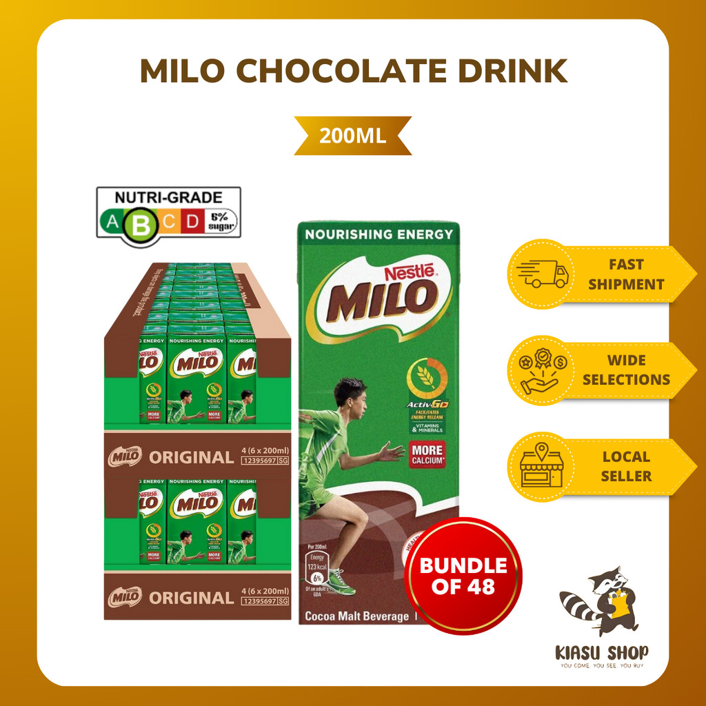 [Bundle of 48] Milo Chocolate Drink 200ml – Cocoa Malt Packet Drink ...