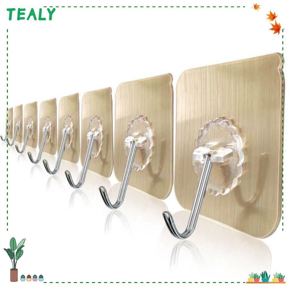 TEALY 1 3PCS Self adhesive Hooks Multi purpose Heavy Load Seamless Hanging Hook Kitchen Bathroom Transparent Strong Punch free Wall Door Hangers