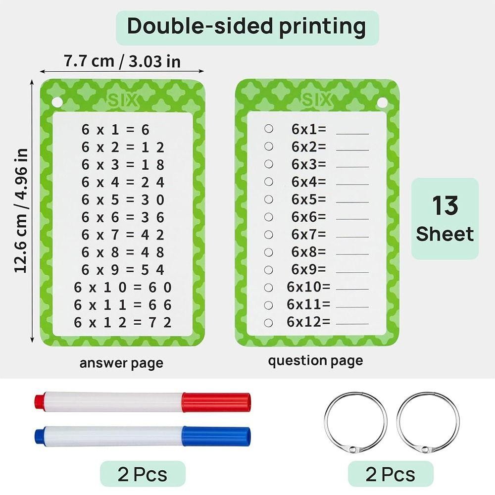 CLEVERHD 13 Pcs Multiplication Flashcards, and 2 Rings with 2 Dry Erase ...