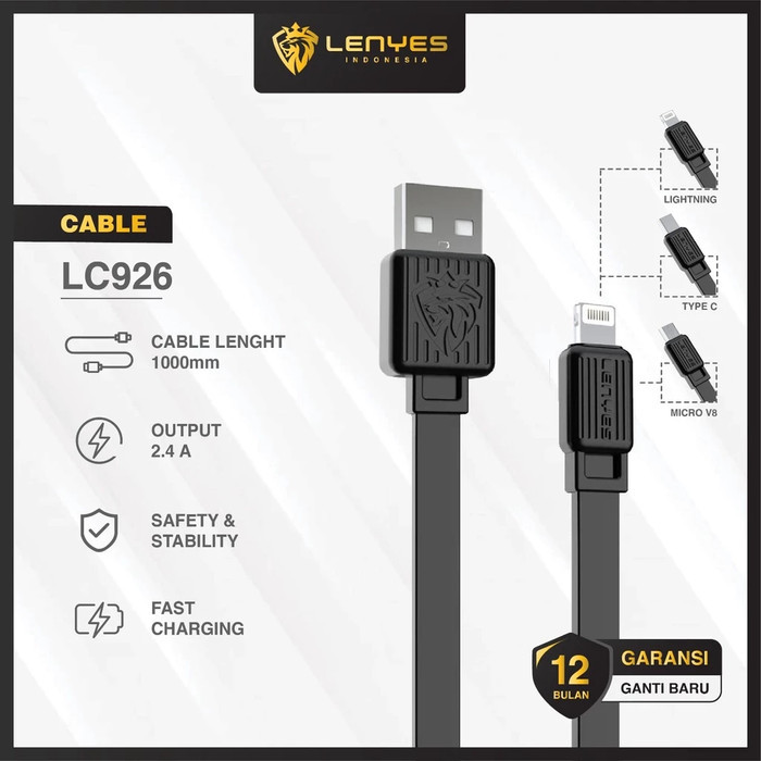 LENYES LC926 Micro Type C Lightning 2.4a anti putus fast charging universal sync data cable kabel ca