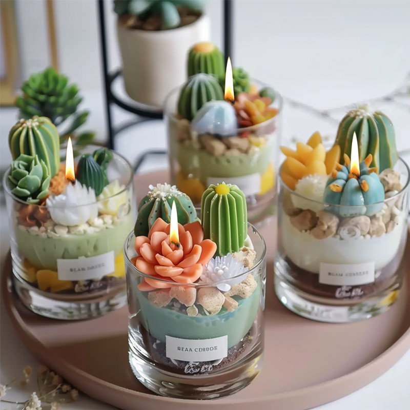 4/6/9Pcs/set 3D Silicone Candle Mold Cactus Scented Candle Forms