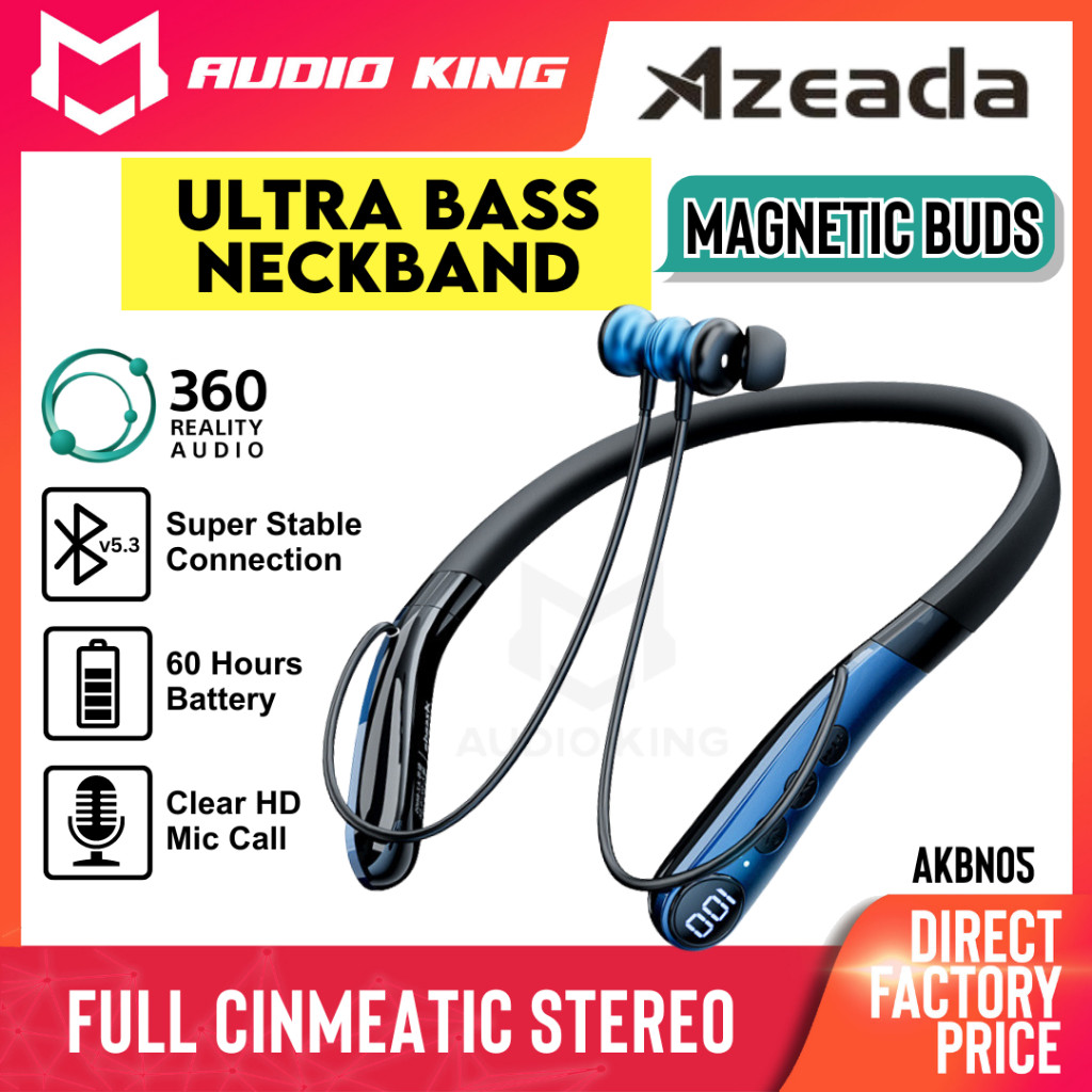 AZEADA Wireless Magnetic Neckband Full Bass HD Earphone For Sports ...