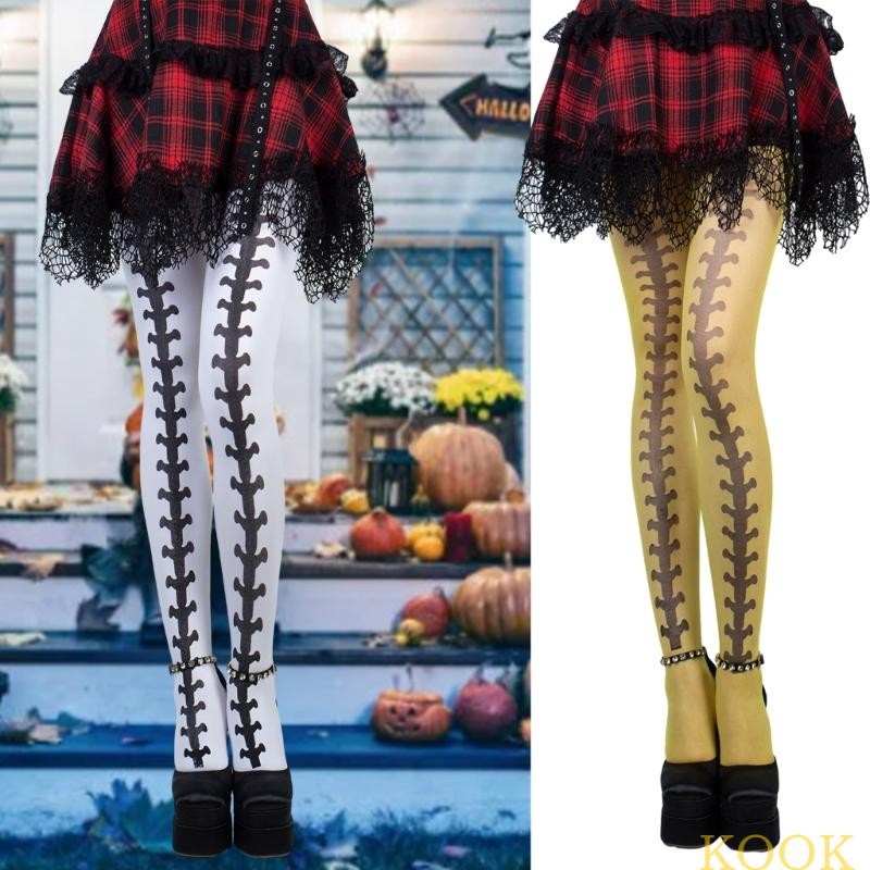 KOOK Halloween Skeleton Bone Print Stockings Pantyhose Women s Sheer