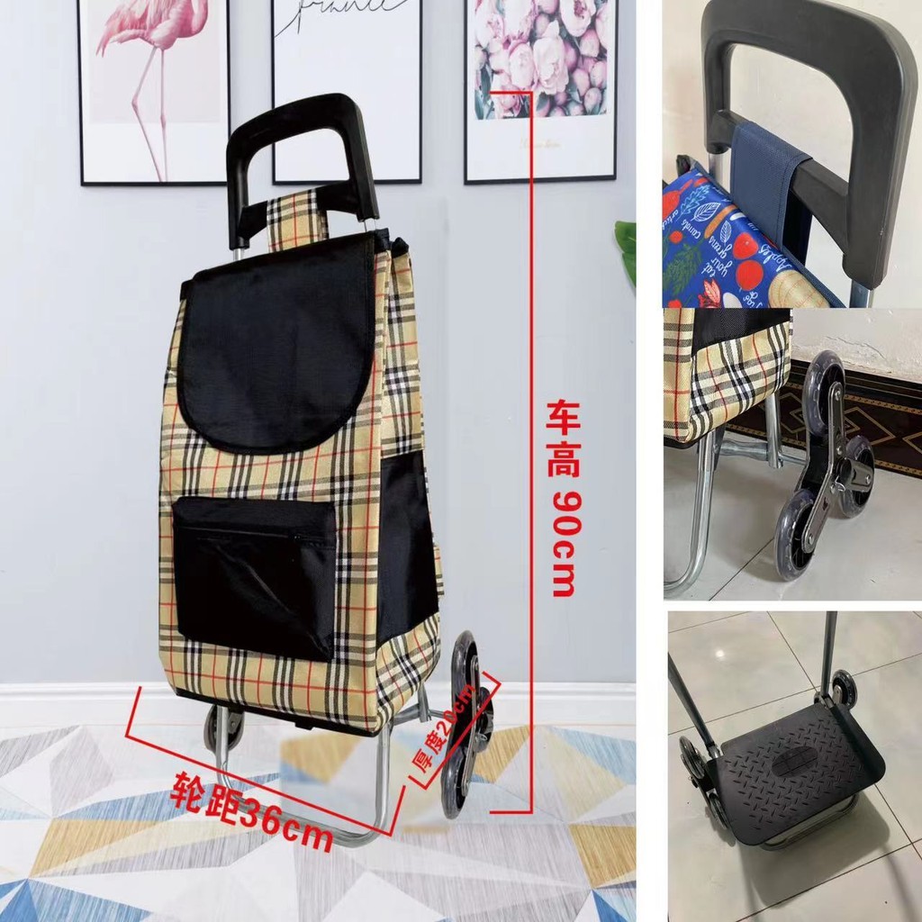 Middle-Aged Elderly Household Grocery Shopping Small Trolley Climbing ...