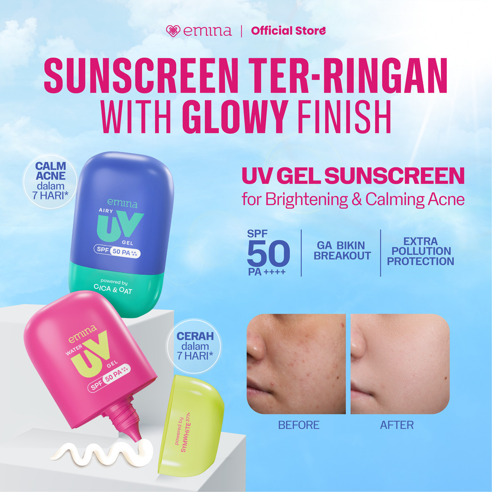 Emina UV Gel Sunscreen SPF 50 PA++++ Series Emina Airy UV Gel Emina Water UV Gel / Merah Jingga - Gambar 2