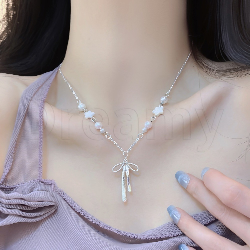 韓国発【MIDNIGHT MOMENT】ribbon thin necklace Korean