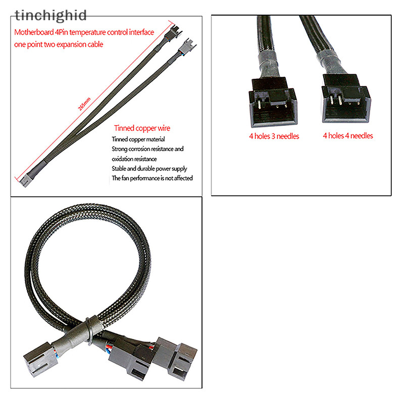 tinchighid New 4 Pin Pwm Fan Cable 1 To 4/3/2/1 Ways Splitter Black ...