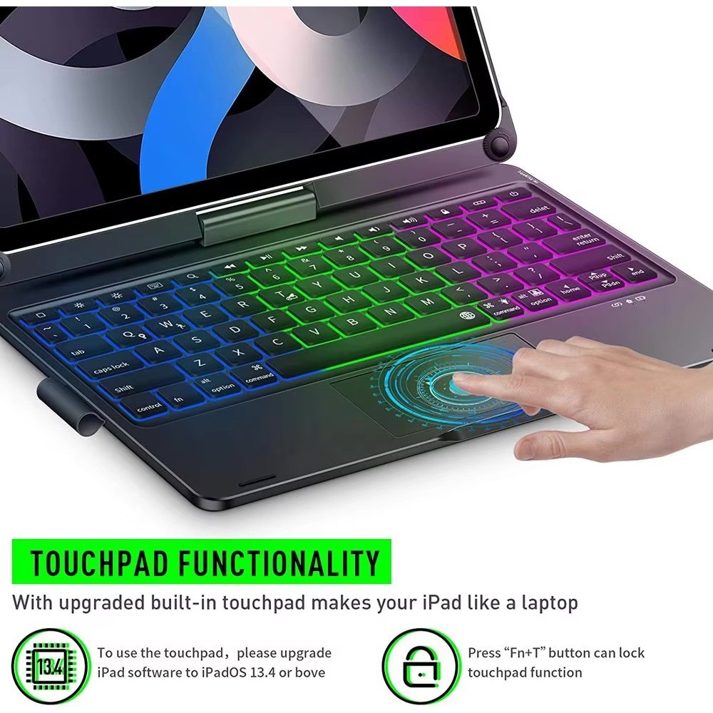 Magic keyboard IPad Gen 11 A16 / 10th 10.9" Pro 11 Air 4 5 Mini 7 6 RGB LED 360 Roate With Touchpad - Gambar 3
