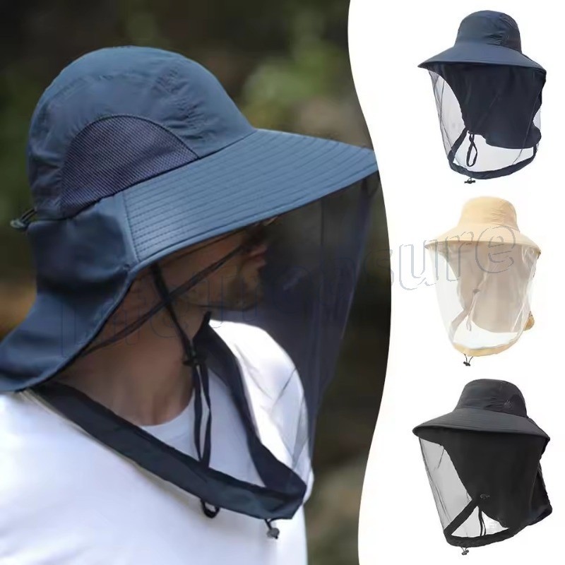 Wide Brim Mosquito Hat with Hidden Net - for Women Men - Breathable ...