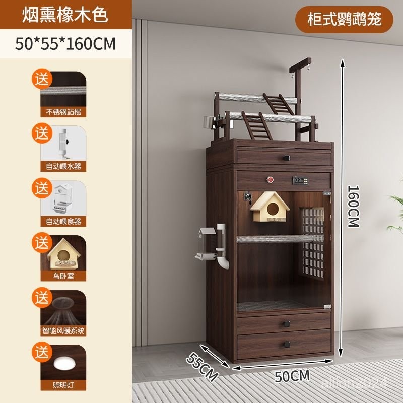 View of YQ..Bird Cage Parrot Cage Thermal Insulation Wooden Large Bird Villa ...