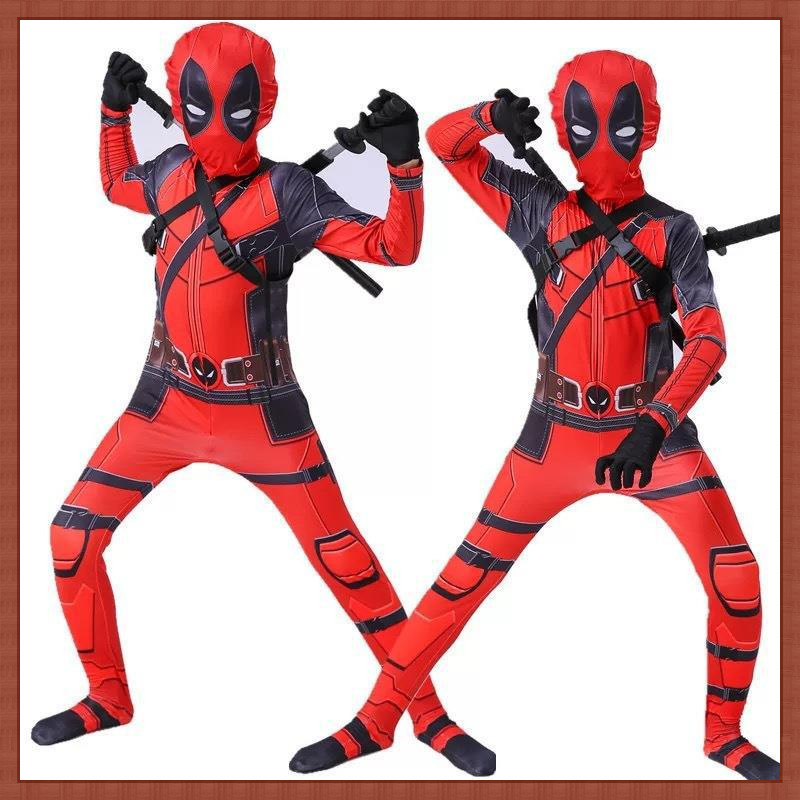 Kids Boys Deadpool Costume with Mask Superhero Cosplay Suit
