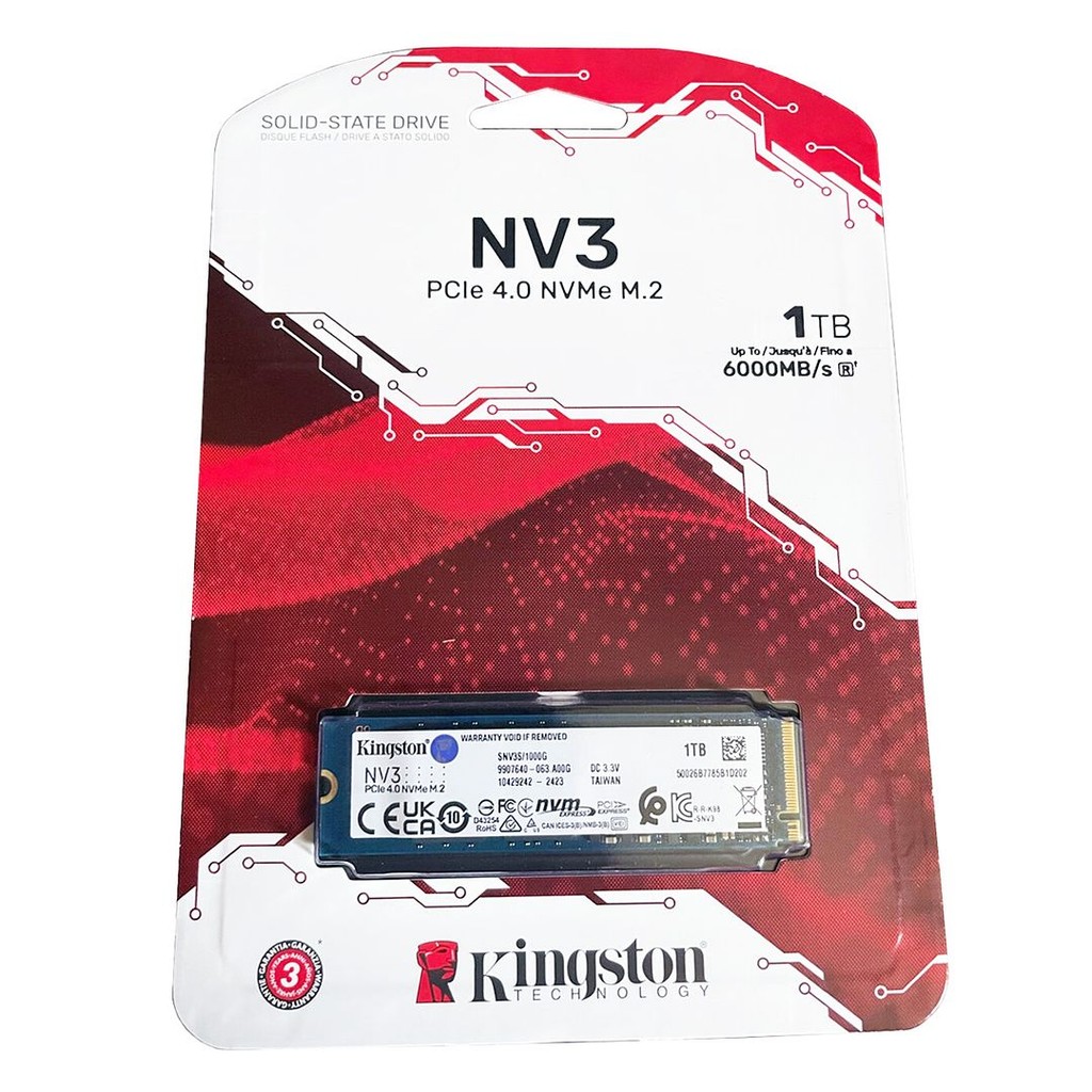 Kingston NV3 1TB Gen4 NVMe M.2 2280 SSD (SNV3S/1000G) - R:6000MB/s