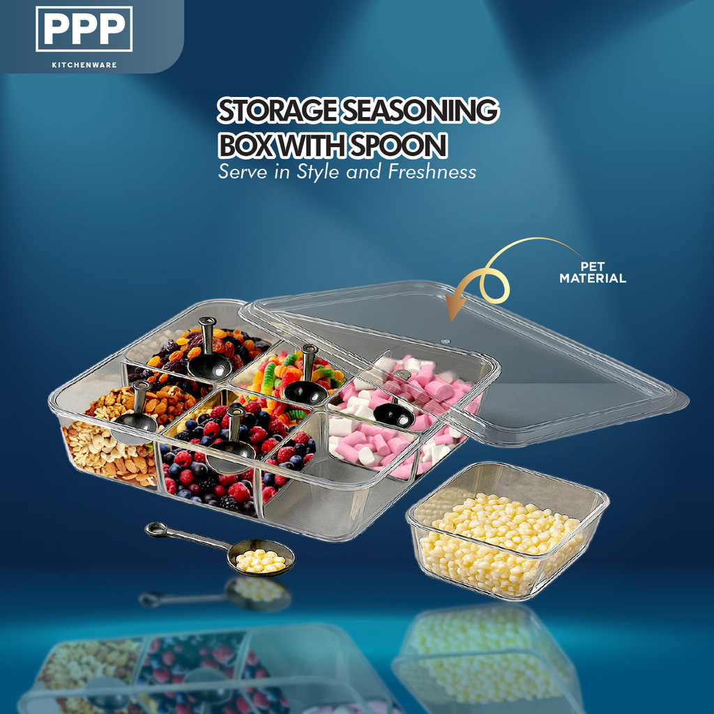 PPP - 6 Grids Seasoning Storage Box Transparent Container Food ...