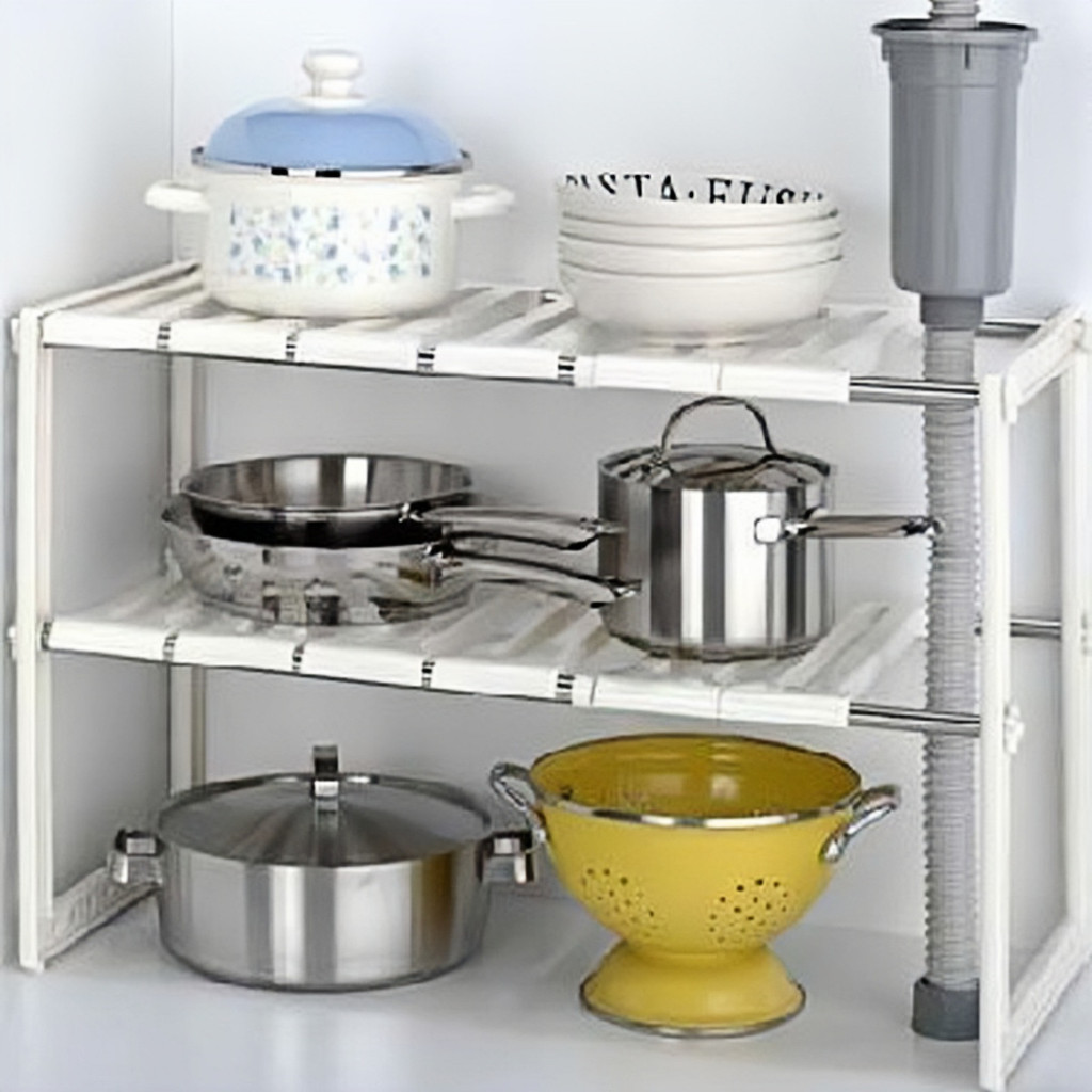 Kitchen Under Sink Adjustable Shelf Bathroom Telescopic Storage Rack ...