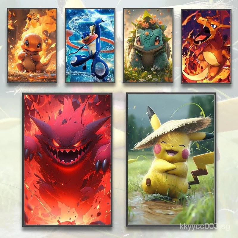 Pokemon Self-adhesive Poster Japanese Anime Pikachu Eevee Peripheral ...