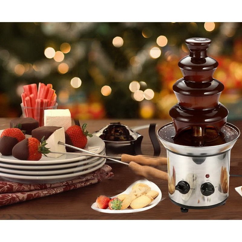 3-Tier Mini Chocolate Fountain Machine – 16-Ounce Capacity, 10 Bamboo Skewers, Removable Tray, For Parties, Weddings, Fondue